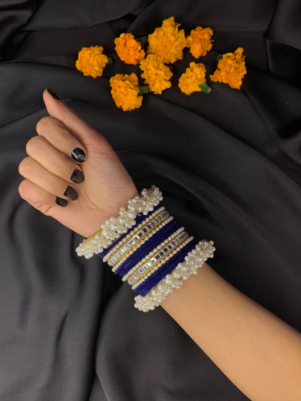 Pearl Velvet Bangles Set