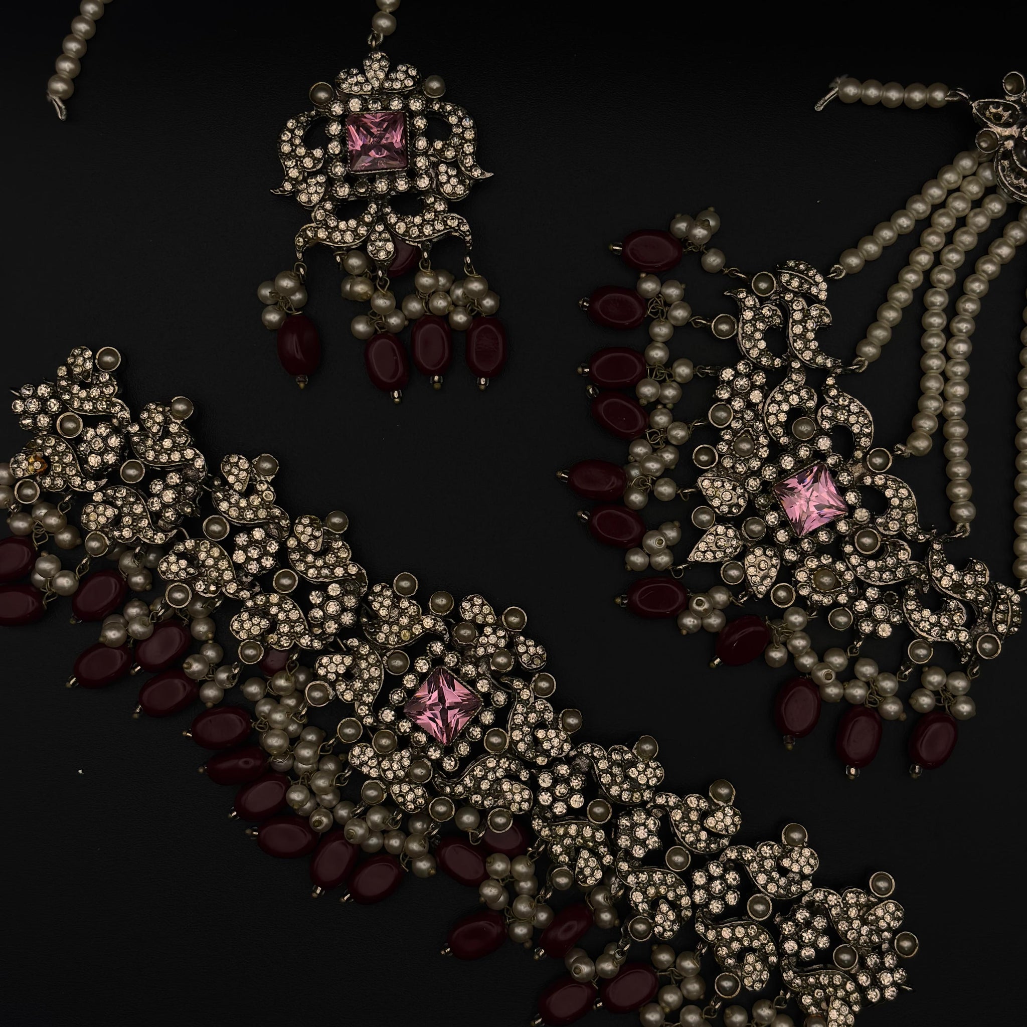 Antique Silver Pink Elegance Bridal Set