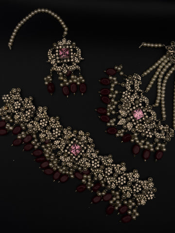 Antique Silver Pink Elegance Bridal Set