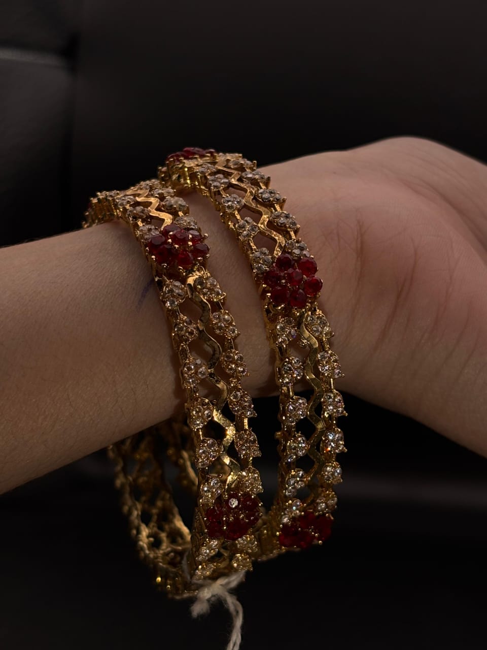 Crimson Elegance Gold Bangles