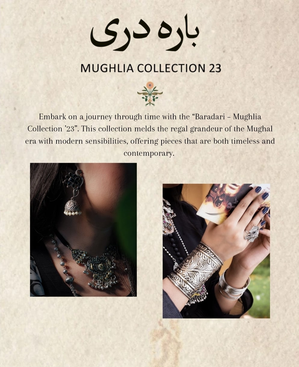 Embark on a journey through time with the “Baradari – Mughlia Collection ’23”. This collection melds the regal grandeur of the Mughal era with modern sensibilities, offering pieces that are both timeless and contemporary. Crafted meticulously, each piece embodies a narrative of rich heritage, echoing the luxurious splendour that graced the royal courts of ancient India. Immerse yourself in this captivating blend of history and elegance, where each jewel tells a story of unparalleled beauty and craftsmanship.
